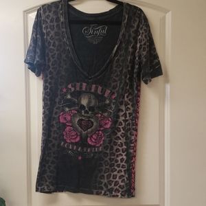 Sinful by Affliction leopard vneck tee